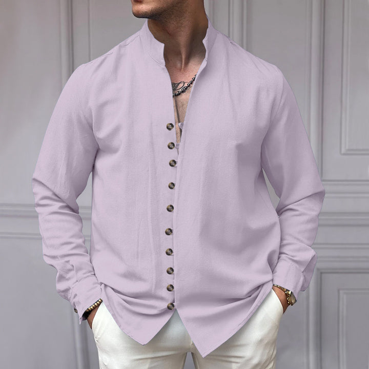 Long sleeve shirt for men with button placket and trendy high collar Lune London