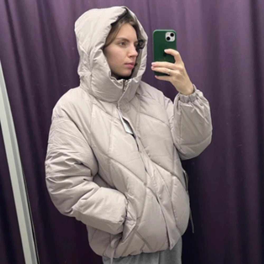 Women's Quilted Diamond-Quilted Puffer Jacket with Hood and Concealed Zipper Amarae