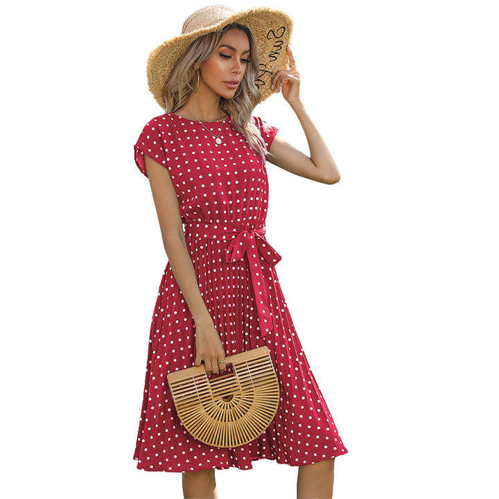 Lune London Women's A-line Polka Dot Dress with Waist Cord