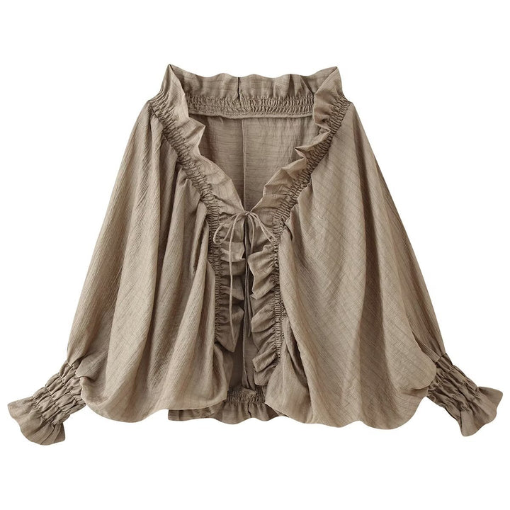 Women's Romantic Ruffle Blouse in Boho Style with Tie Band and Gathered Cuffs Amarae