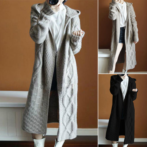 Women's knit coat with hood and structured braid design Amarae