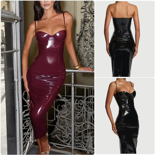 Women's bodycon dress with strapless design and glossy surface Amarae