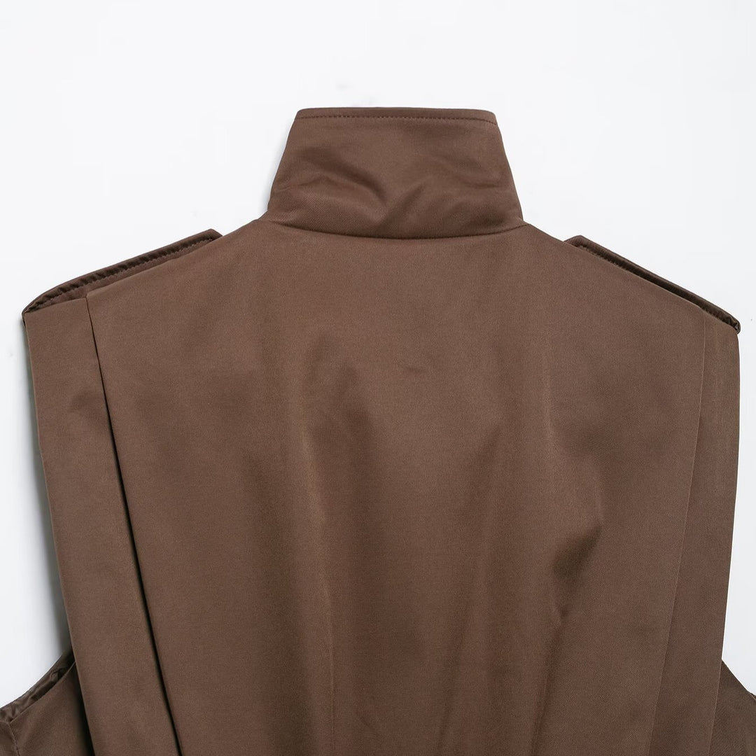 Women Sleeveless Trench Vest with Double Breasted and Stand Collar Amarae