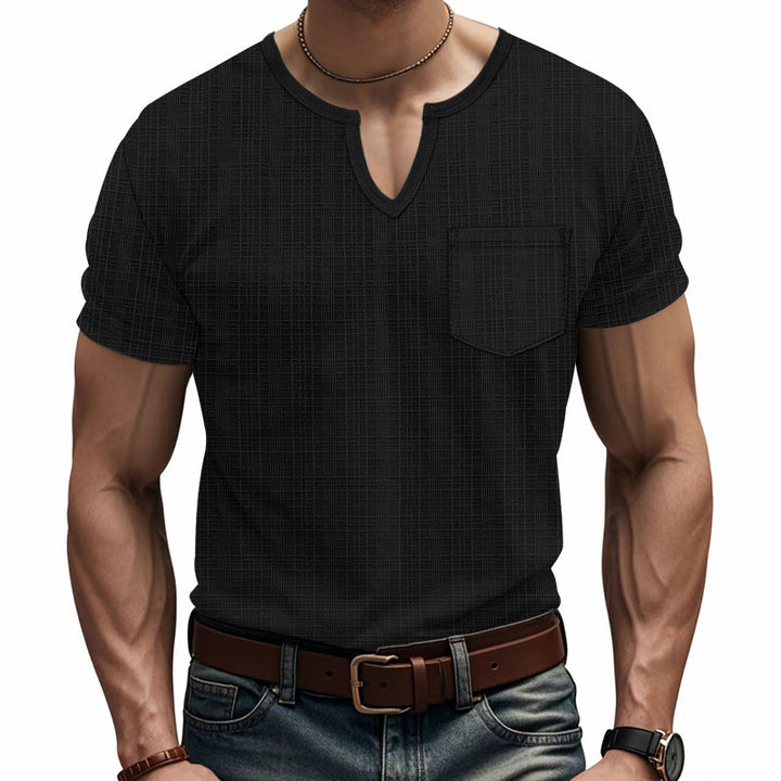 Short trendy short-sleeve shirt for men with structure and Henley collar Lune London