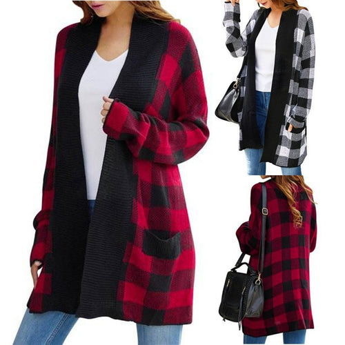 Cardigan en tricot épais pour femmes dans un motif à carreaux classique avec une coupe décontractée Chic & Stil