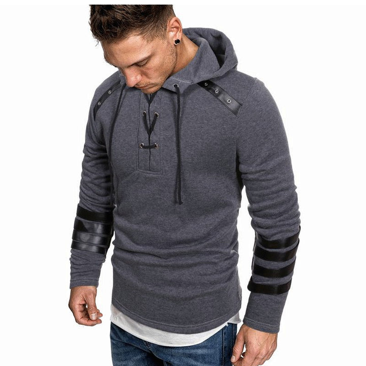 Men's casual hoodie with leather accents Lune London