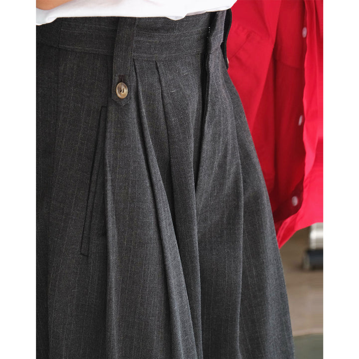 Women's High-Waisted Pleated Wide-Leg Trousers in Palazzo Look with Decorative Buttons Amarae