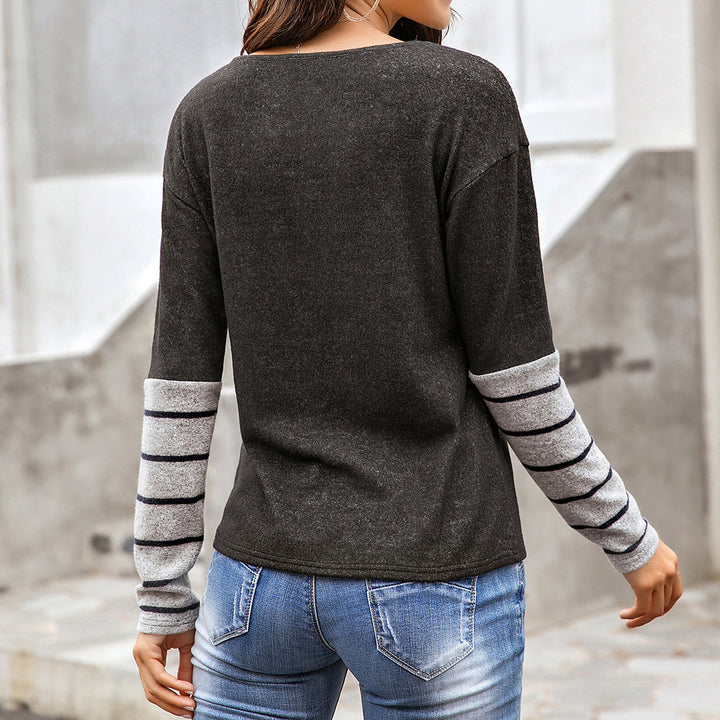 Lune London women's long t-shirt with casual sleeves and striped sleeves
