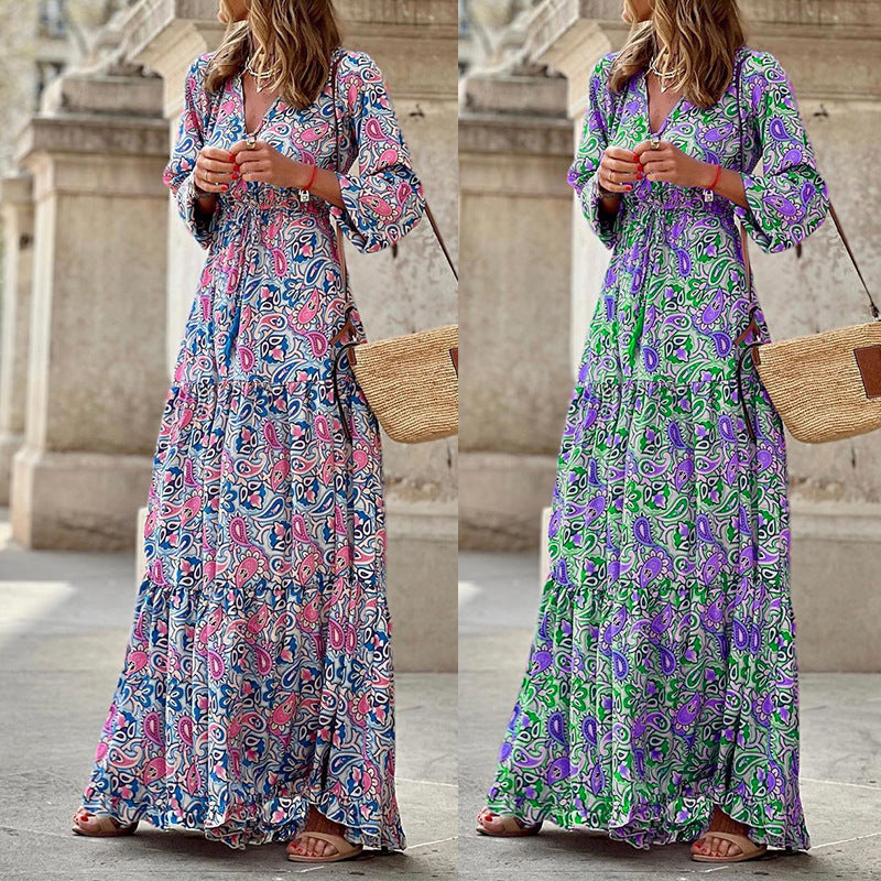 Maxi dress for ladies with an elegant paisley look and lightweight sleeves Lune London
