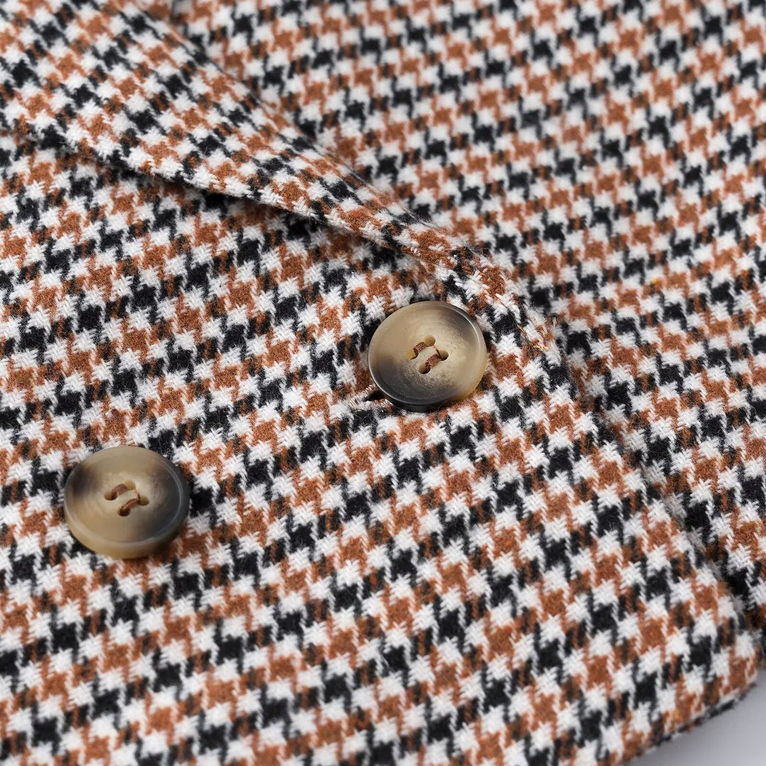 Women's Cropped Blazer in Houndstooth Pattern with Double-Breasted Button Placket Amarae
