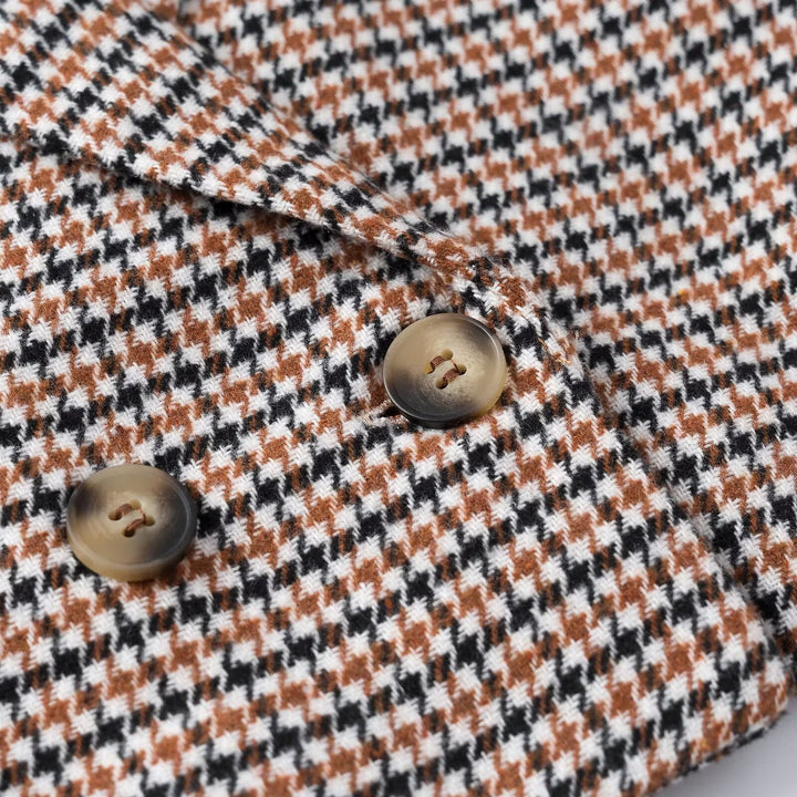 Women's Cropped Blazer in Houndstooth Pattern with Double-Breasted Button Placket Amarae