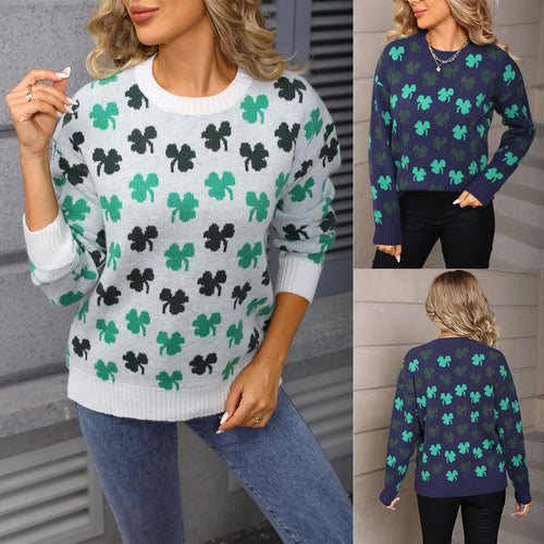 Pull en tricot cozy pour femmes avec motif de trèfle Chic & Stil