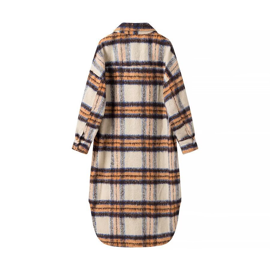 Women’s Oversize Checked Teddy Longline Shirt Coat with Applied Breast Pockets Amarae