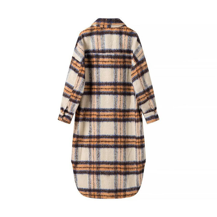 Women’s Oversize Checked Teddy Longline Shirt Coat with Applied Breast Pockets Amarae
