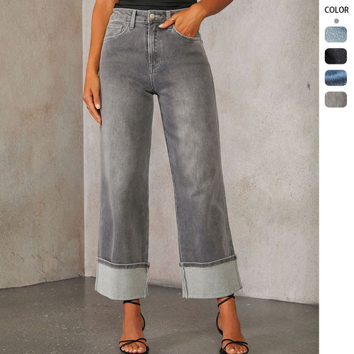 Ladies Wide Cut Jeans with Turned-Up Hem Amarae