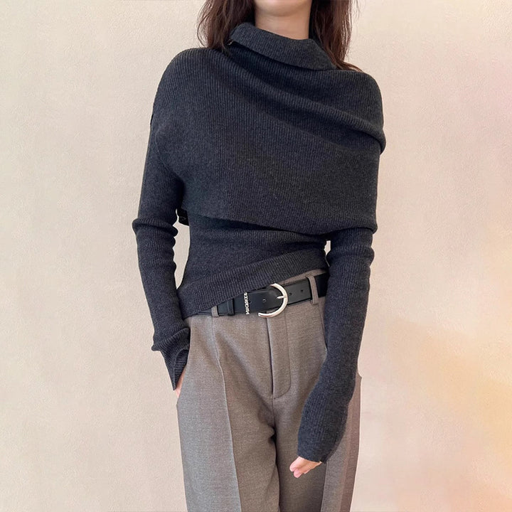 Femmes pull élégant à col roulé avec coupe asymétrique Chic & Stil