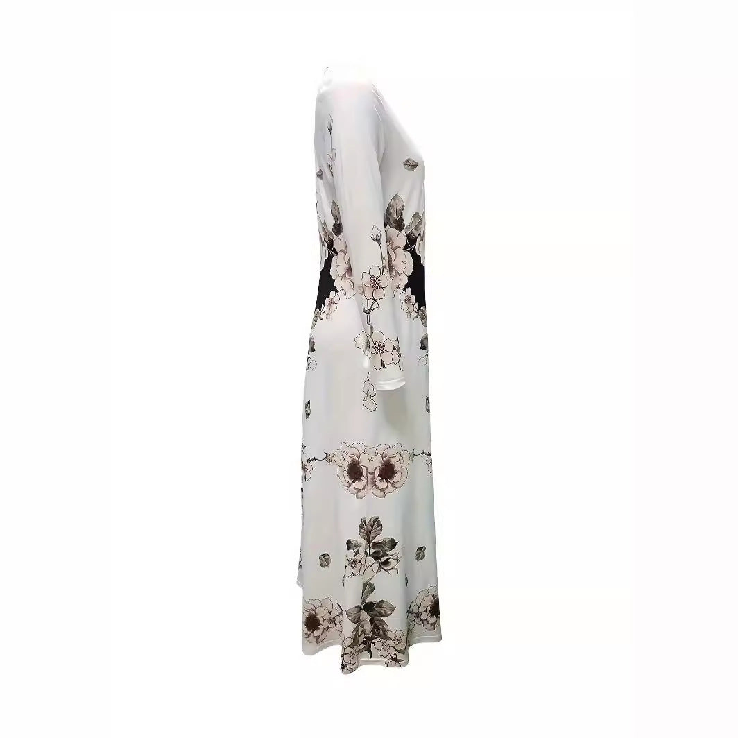 Maxi dress for women with floral design and discreet side pockets Lune London