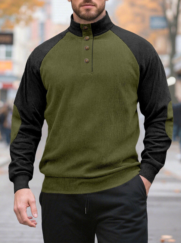 Knitted sweater for men with modern high collar and button placket Lune London