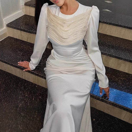 Ladies Elegant Maxi Dress with refined draping details and long sleeves Amarae