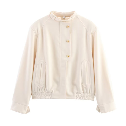 Fashion women's jacket with high collar and decorative button details Amarae