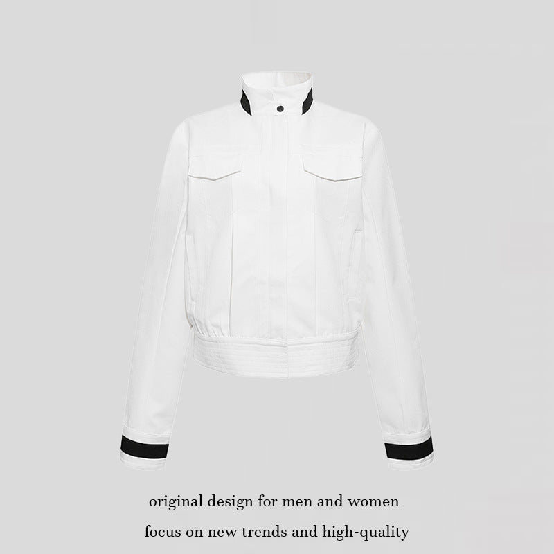 Women's cropped bomber jacket with stand-up collar, flap pockets, and contrast cuffs Amarae