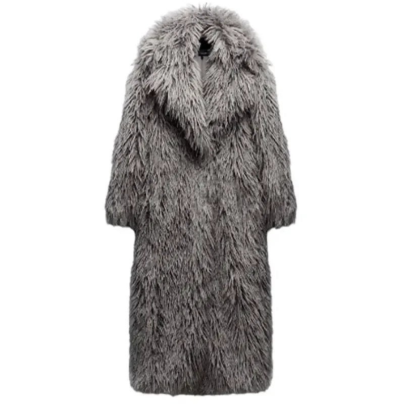 Ladies Oversized Fluffy Faux Fur Coat Lune London