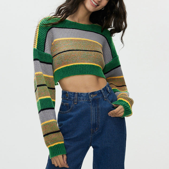 Short knit sweater for women with colorful striped pattern Lune London