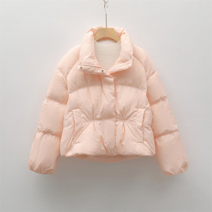 Short quilted jacket with high collar for women with practical pockets Lune London