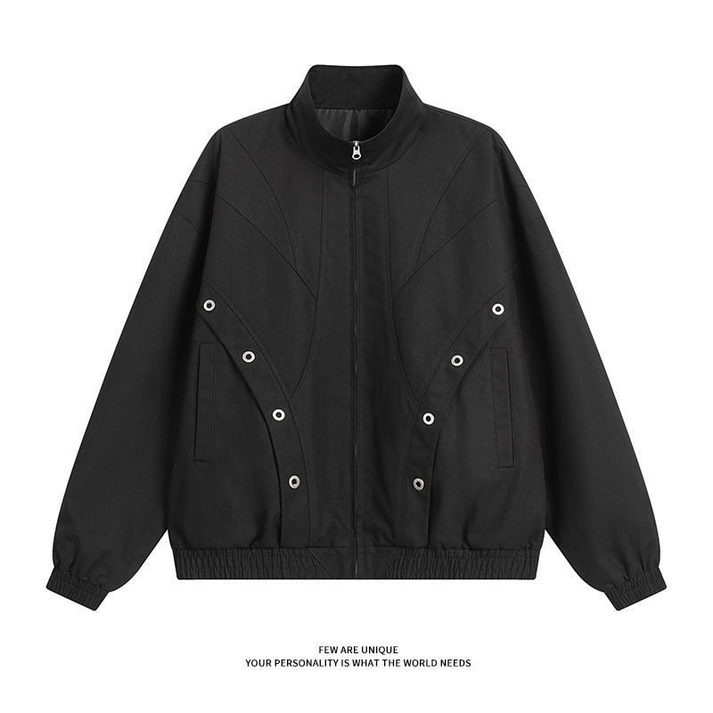 High-collared transition jacket for women with practical snap button details Lune London