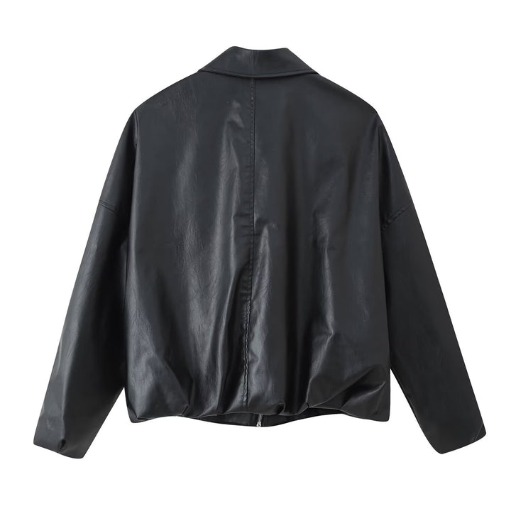 Fashionable synthetic leather jacket for ladies with a belt at the waist Lune London