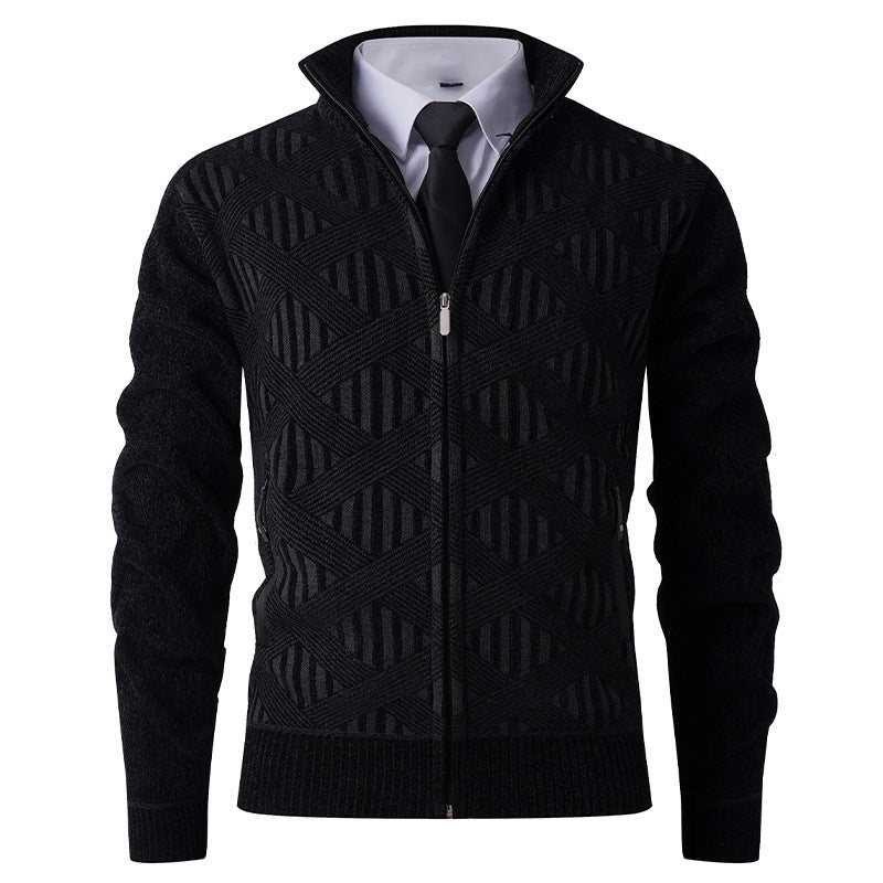Men's knitted jacket with textured pattern and high collar Lune London