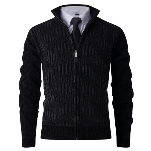 Men's knitted jacket with textured pattern and high collar Amarae