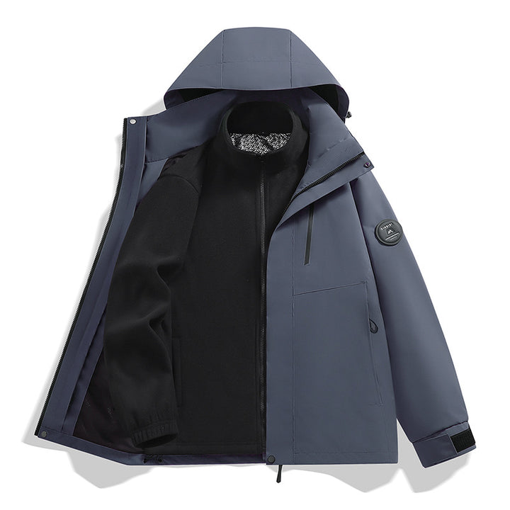 Men's softshell performance jacket with removable hood, concealed full-length zipper, and ergonomic cut Amarae