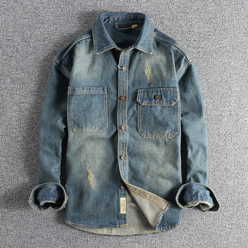 Men's denim shirt with flap pockets and vintage design Lune London