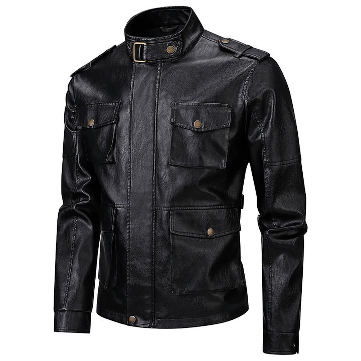 Veste militaire pour hommes en simili cuir avec poches pratiques et col haut Lune London