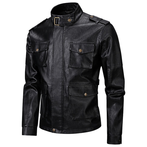 Veste militaire pour hommes en simili cuir avec poches pratiques et col haut Amarae