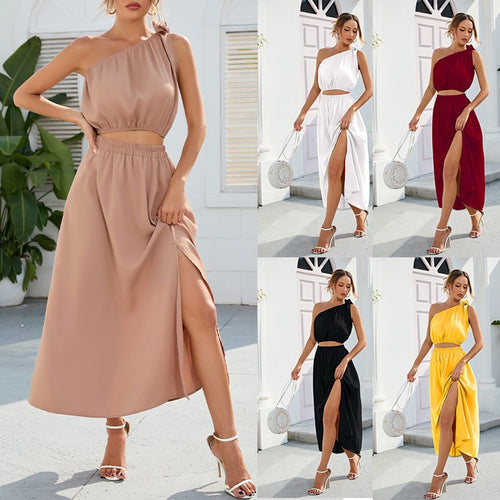 Maxi dress for women with a unilateral strap and a high slit Amarae
