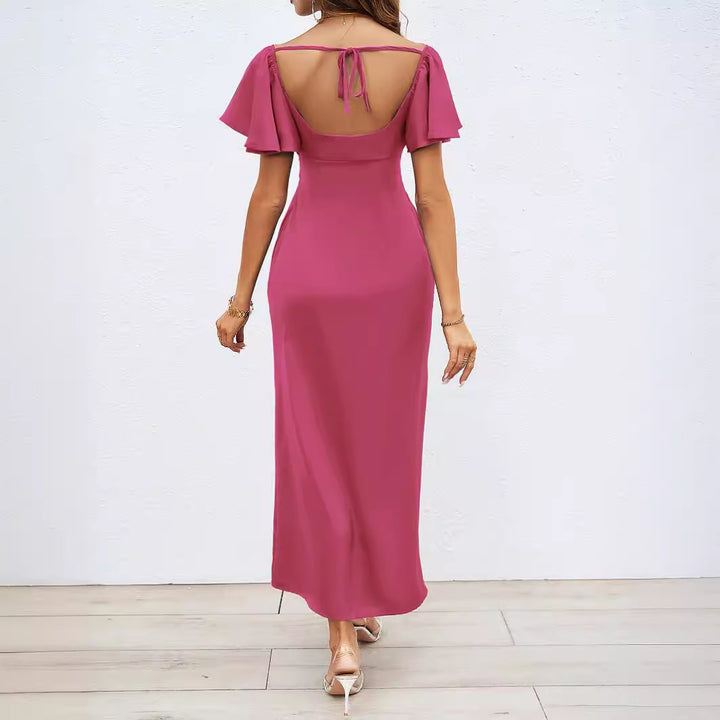 Ladies Elegant Off-Shoulder Maxi Dress with Elastic Skirt and Ruffle Details Lune London