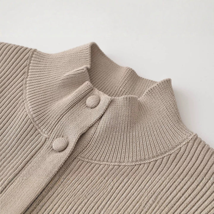Women’s Structured Ribbed Knit Cardigan with Stand-Up Collar and Waist Seam Amarae