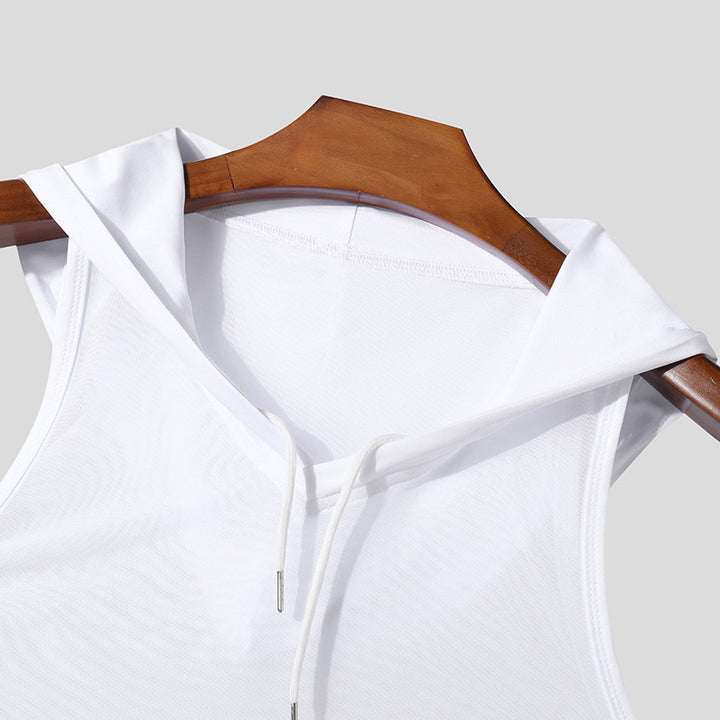 Men's Breathable Sports Tank Top with Hood and Practical Laces Lune London