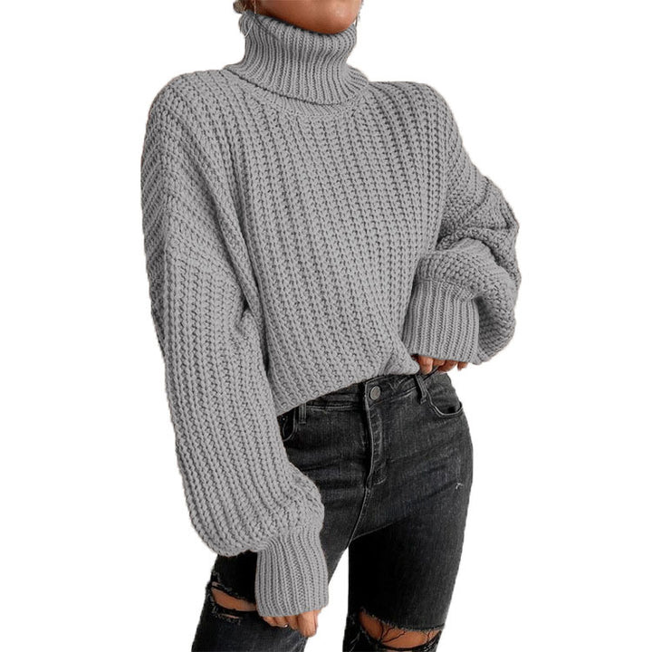 Thick knitted sweater for women with high collar and dropped shoulders Lune London