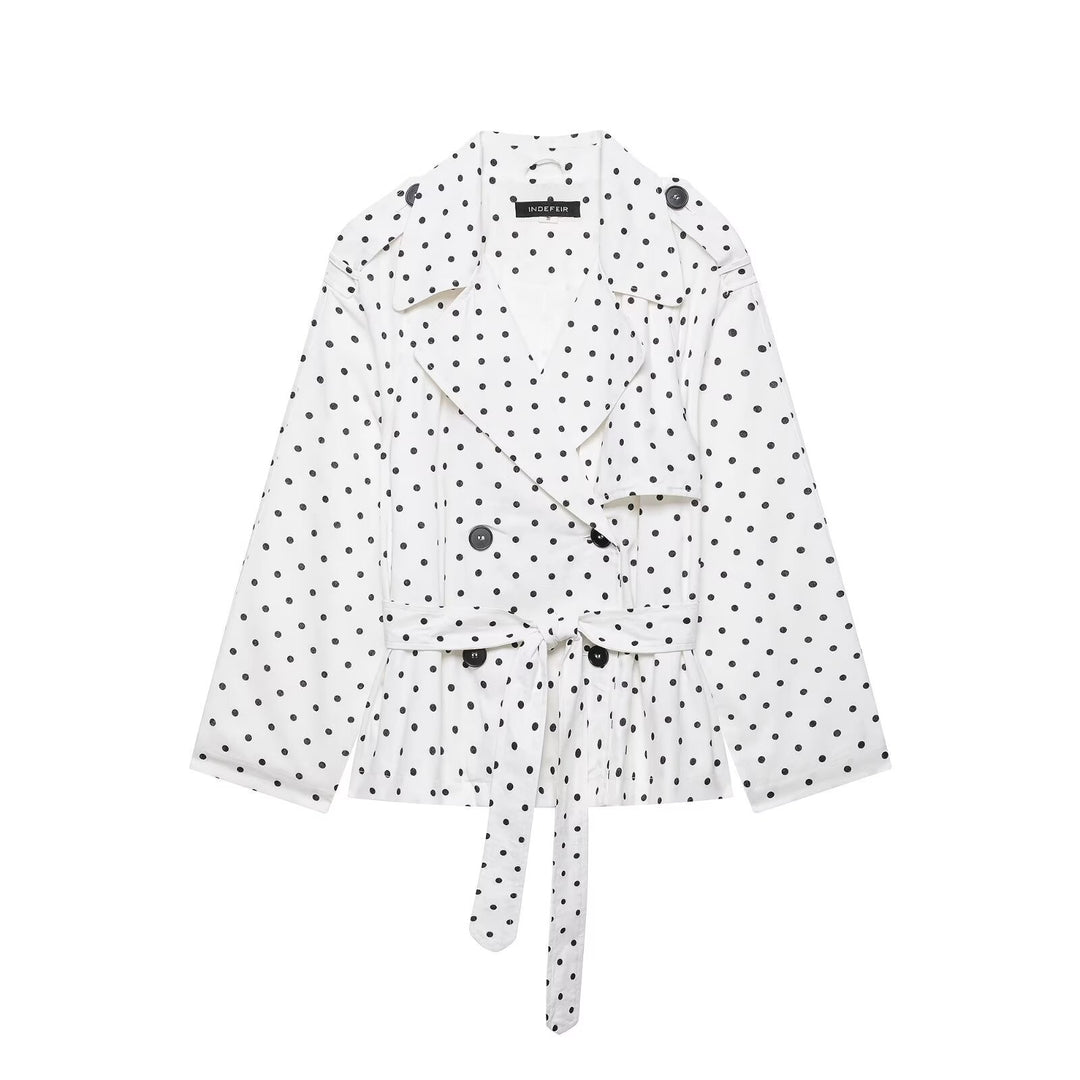 Women's short trench with waist belt and polka dot pattern Amarae