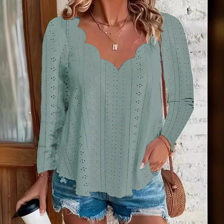 Light blouse for women with a modern airy pattern and an elegant neckline Lune London