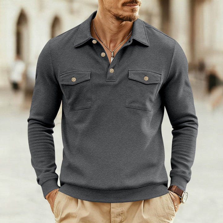 Long sleeve polo for men with two practical chest pockets Lune London