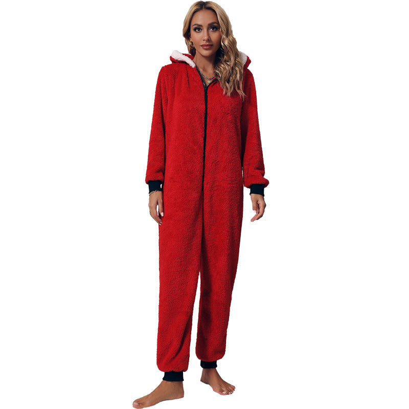 Ladies Cozy Jumpsuit with Hood and Chic Zipper Closure