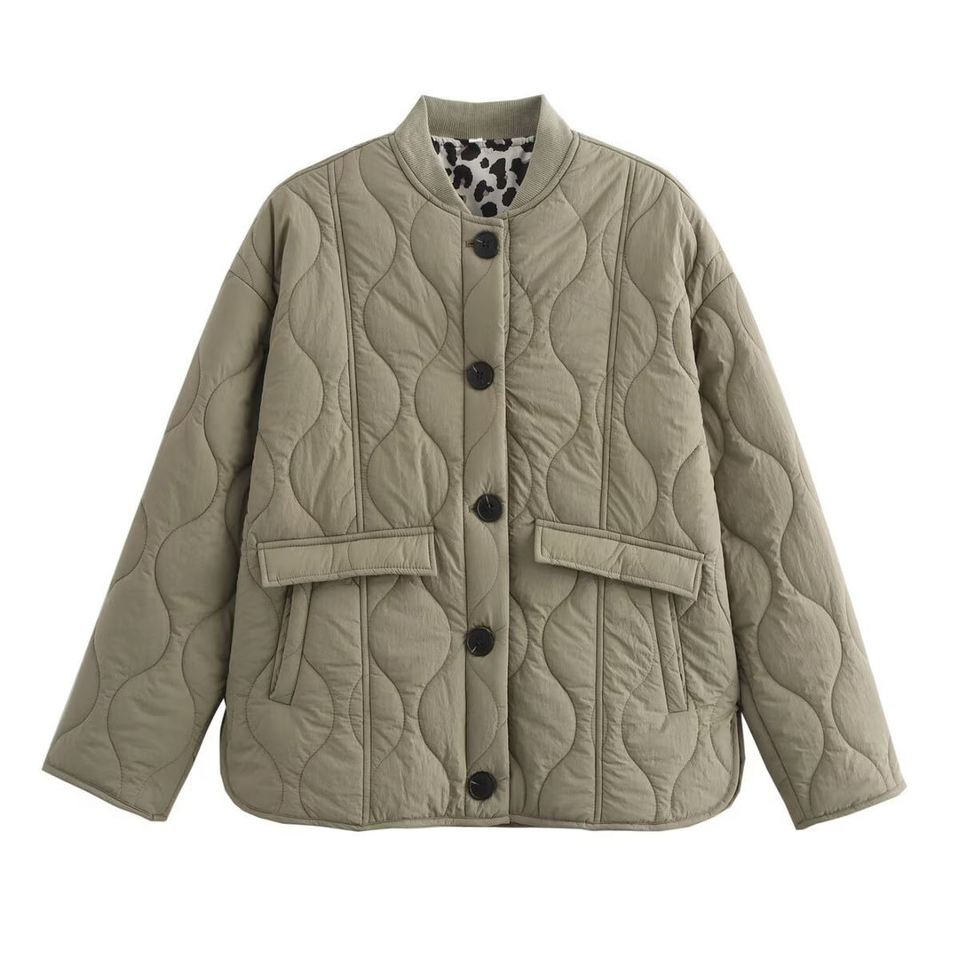 Oversized casual style quilted jacket for ladies with trendy button details Lune London