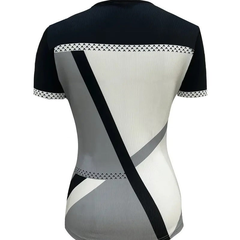 Women short sleeve top with zipper and geometric design Lune London