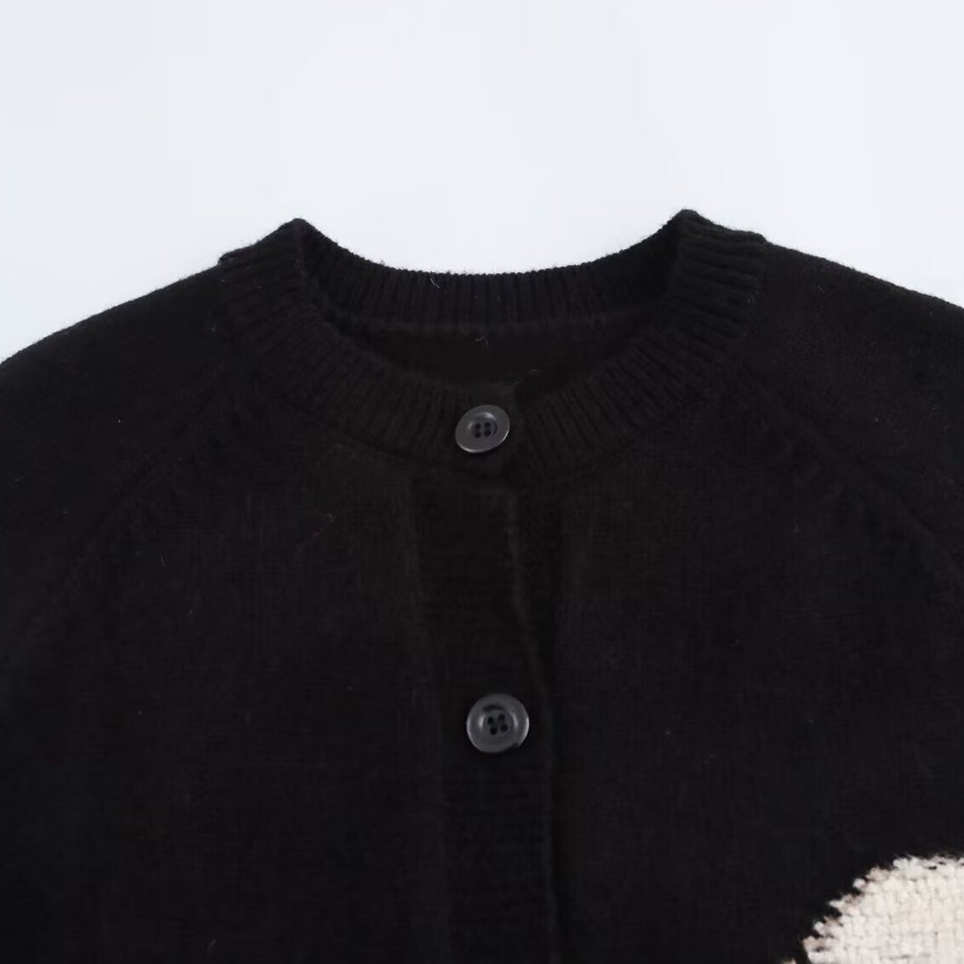 Ladies knit cardigan with playful animal intarsias and 3D applications Amarae