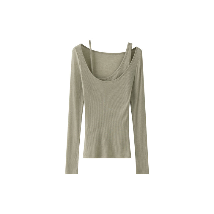 Women Asymmetric Long Sleeve with Double Neckline and Spaghetti Strap Detail Amarae