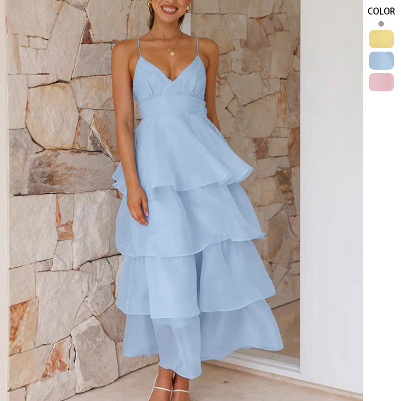 Ladies airy maxi dress with layers and spaghetti straps Lune London